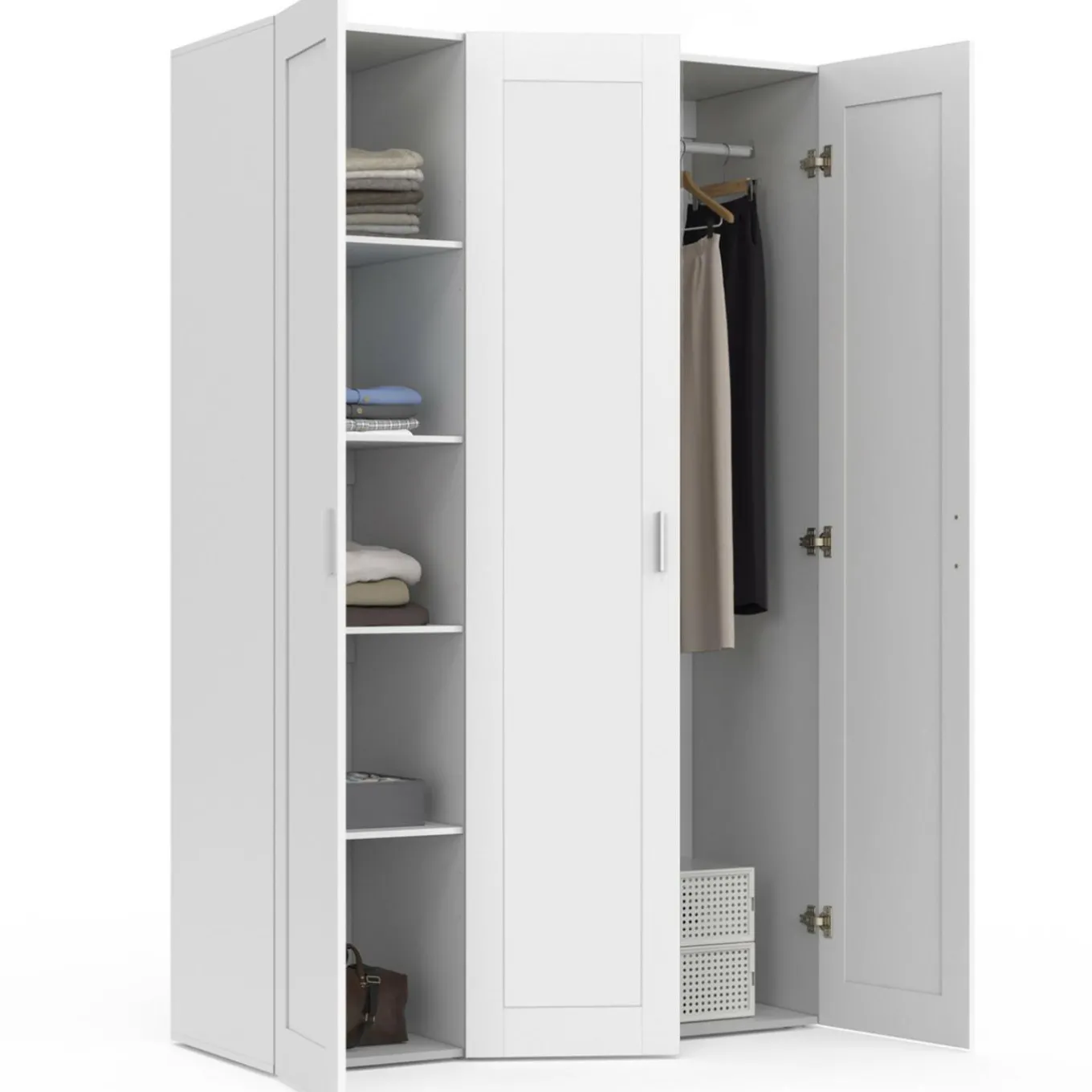 IDMarket Armoire 3 portes blanche penderie et rangement 120 cm* Collection Agencement Magasin|Collection Télétravail
