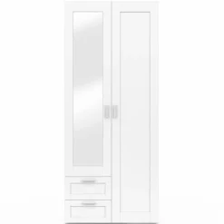 IDMarket Armoire 2 portes blanche penderie avec miroir et 2 tiroirs 80 cm* Dressings Et Portants Vêtements