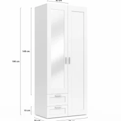 IDMarket Armoire 2 portes blanche penderie avec miroir et 2 tiroirs 80 cm* Dressings Et Portants Vêtements