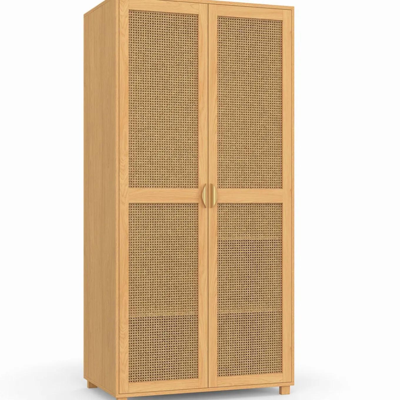 IDMarket Armoire 2 portes cannage et bois penderie 80 cm avec étagères de rangement* Meubles Hauts|Collection Vintage