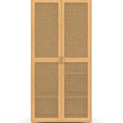 IDMarket Armoire 2 portes cannage et bois penderie 80 cm avec étagères de rangement* Meubles Hauts|Collection Vintage