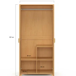 IDMarket Armoire 2 portes cannage et bois penderie 80 cm avec étagères de rangement* Meubles Hauts|Collection Vintage