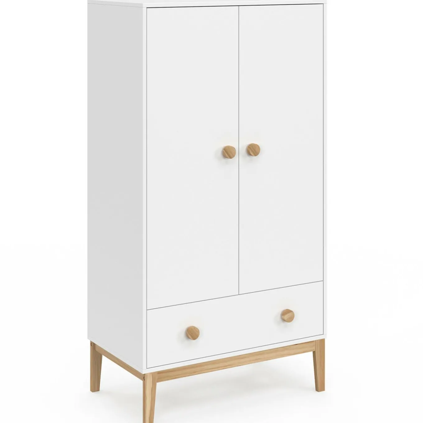 IDMarket Armoire 2 portes et tiroir blanc et bois pour enfant*Enfant Collection Scandinave|Meubles Rangement Jouet