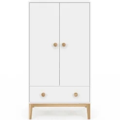 IDMarket Armoire 2 portes et tiroir blanc et bois pour enfant*Enfant Collection Scandinave|Meubles Rangement Jouet