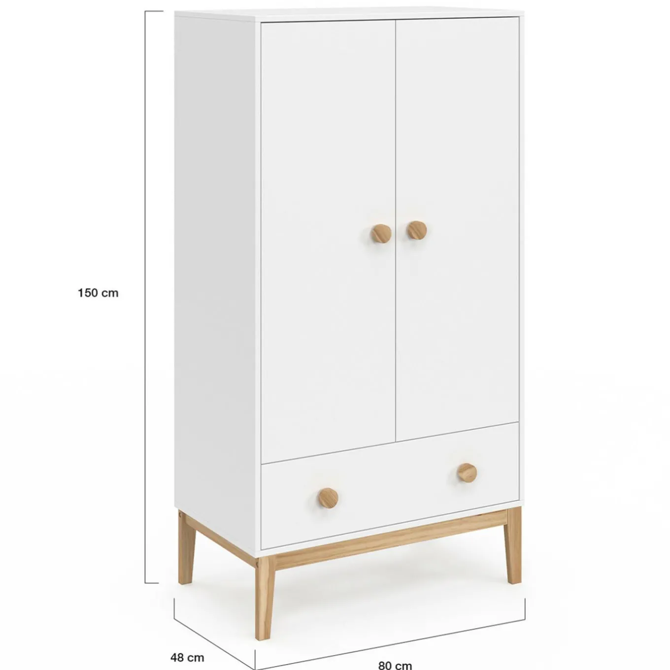 IDMarket Armoire 2 portes et tiroir blanc et bois pour enfant*Enfant Collection Scandinave|Meubles Rangement Jouet