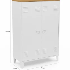 IDMarket Armoire basse industrielle 2 portes métal noir et plateau bois* Rangement Et Accessoires|Collection Métal