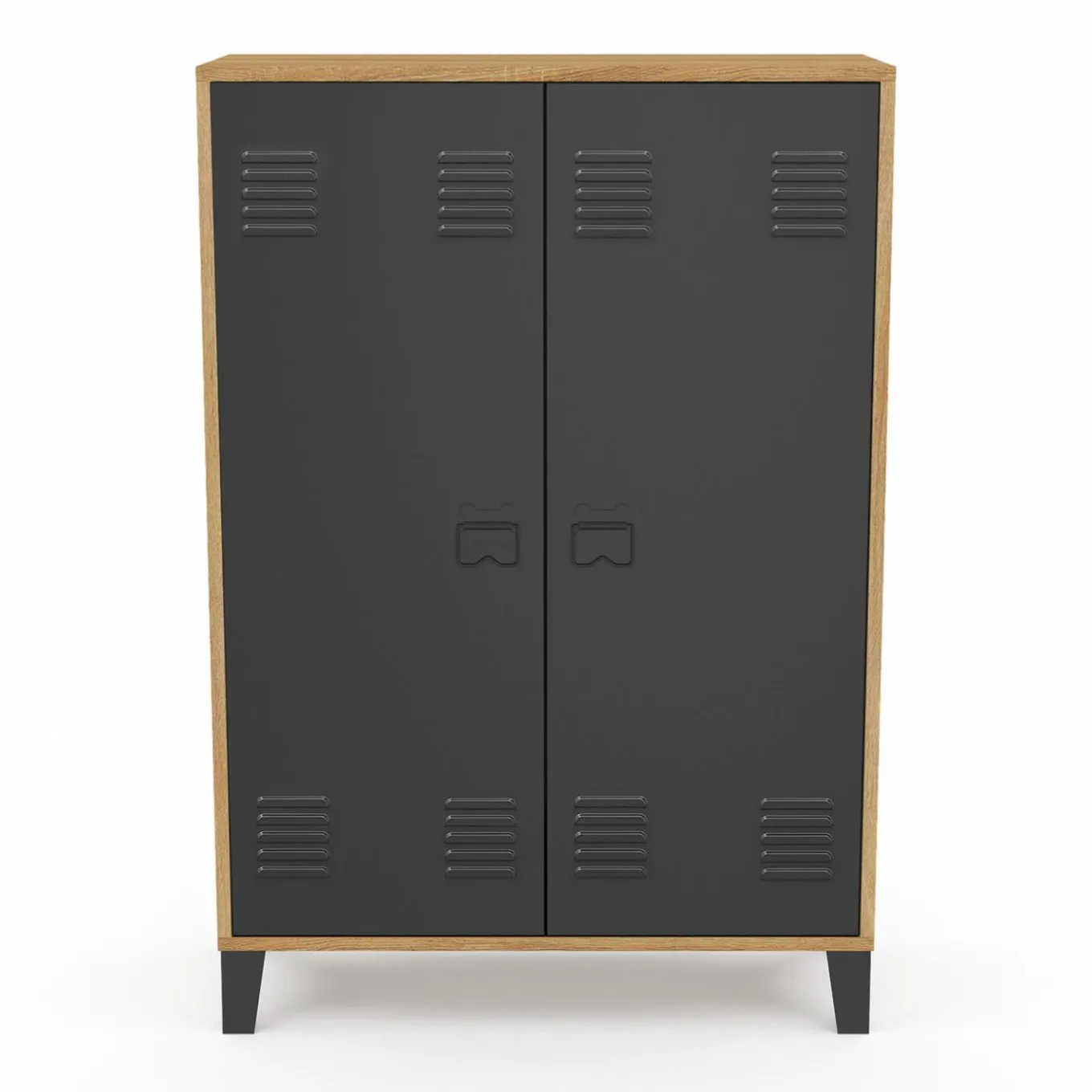 IDMarket Armoire basse industrielle 2 portes métal noir et contour bois* Rangement Et Accessoires|Collection Télétravail