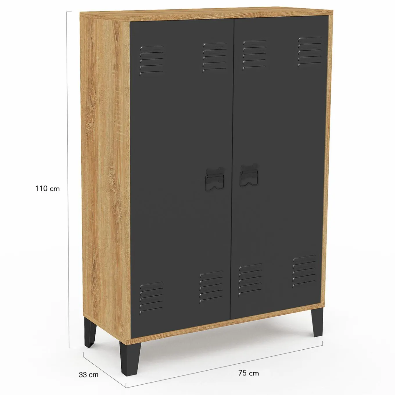 IDMarket Armoire basse industrielle 2 portes métal noir et contour bois* Rangement Et Accessoires|Collection Télétravail