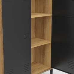 IDMarket Armoire basse industrielle 2 portes métal noir et contour bois* Rangement Et Accessoires|Collection Télétravail