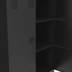 IDMarket Armoire basse industrielle 2 portes métal noir et plateau bois* Collection Télétravail|Collection Métal