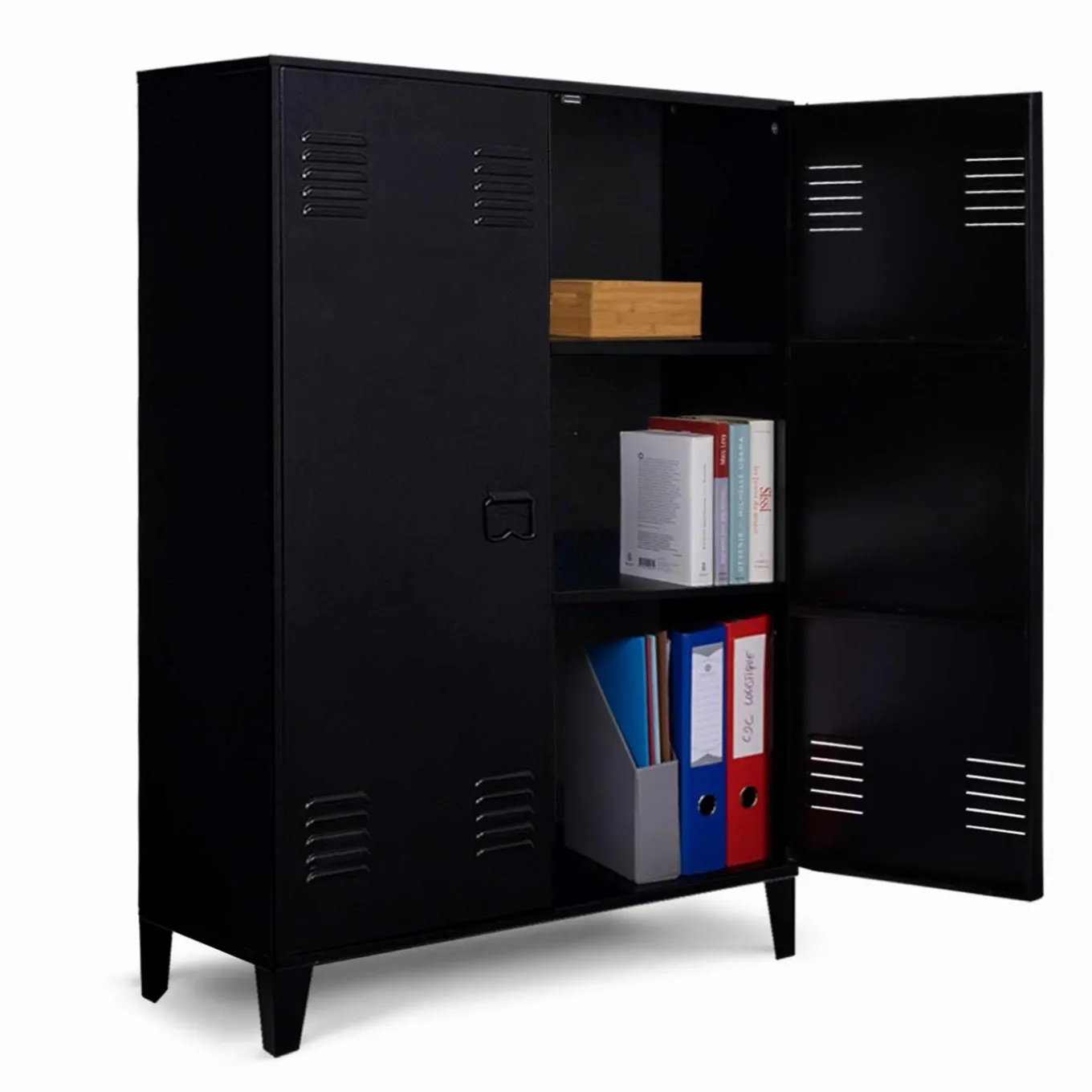 IDMarket Armoire basse métallique noire* Rangement Et Accessoires|Collection Télétravail
