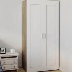 IDMarket Armoire blanc et bois 2 portes et étagères* Collection Agencement Magasin|Vestiaires Et Meubles D'Entrée
