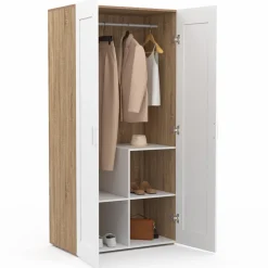 IDMarket Armoire blanc et bois 2 portes et étagères* Collection Agencement Magasin|Vestiaires Et Meubles D'Entrée