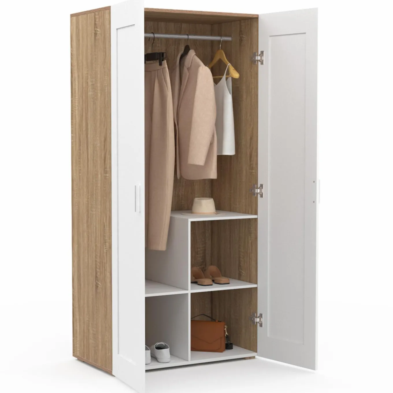 IDMarket Armoire blanc et bois 2 portes et étagères* Collection Agencement Magasin|Vestiaires Et Meubles D'Entrée