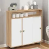IDMarket Armoire d'appoint meuble de rangement à roulettes salle de bain structure hêtre plateau blanc* Petits Meubles|Meubles Salle De Bain