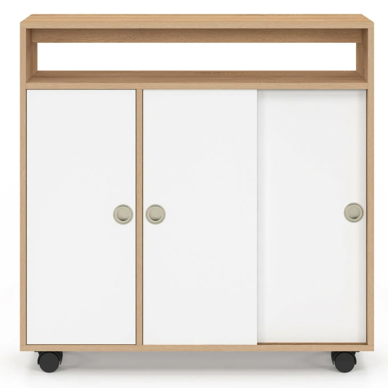 IDMarket Armoire d'appoint meuble de rangement à roulettes salle de bain structure hêtre plateau blanc* Petits Meubles|Meubles Salle De Bain