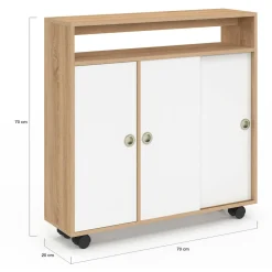 IDMarket Armoire d'appoint meuble de rangement à roulettes salle de bain structure hêtre plateau blanc* Petits Meubles|Meubles Salle De Bain