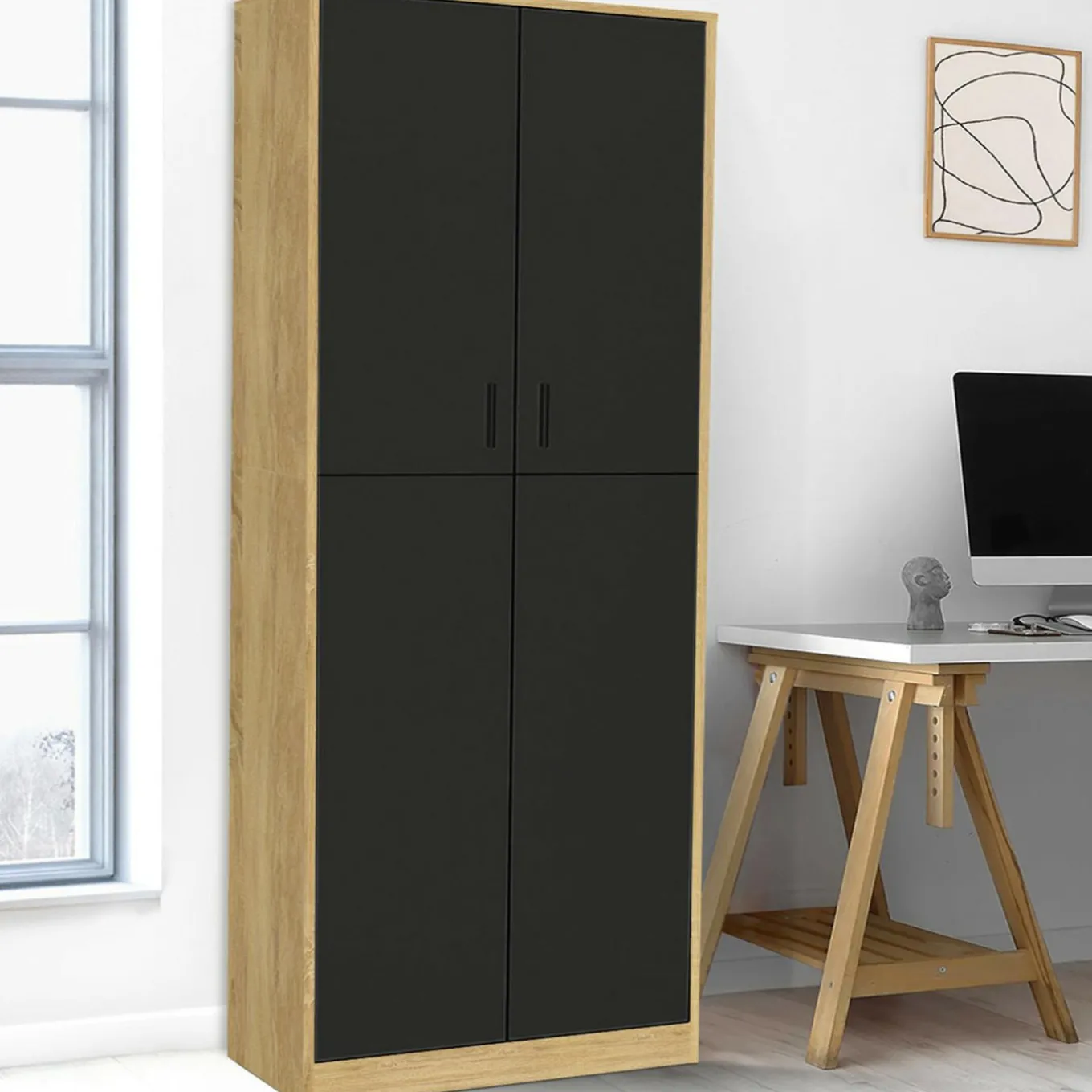IDMarket Armoire de bureau multifonction bois noir* Collection Télétravail|Collection Moderne