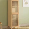 IDMarket Armoire de rangement 1 porte 3 étagères bois et cannage* Meubles Hauts|Meubles En Bois
