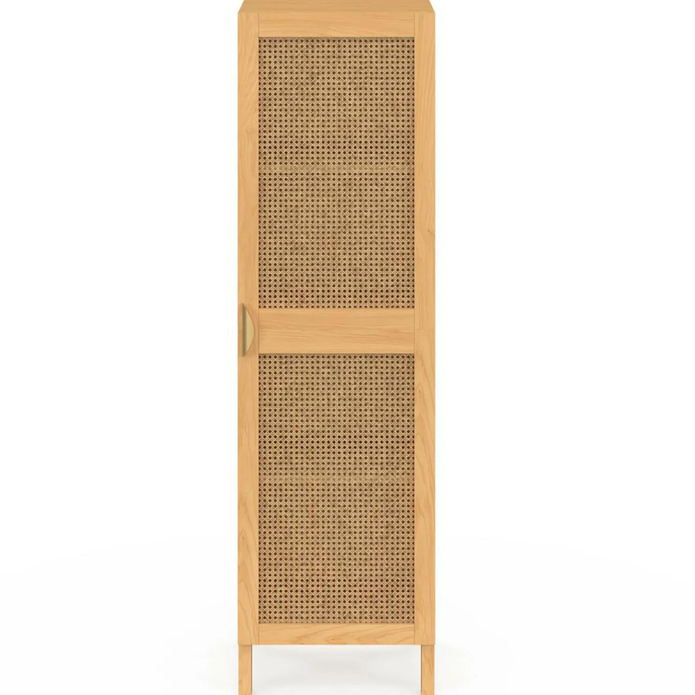 IDMarket Armoire de rangement 1 porte 3 étagères bois et cannage* Meubles Hauts|Meubles En Bois