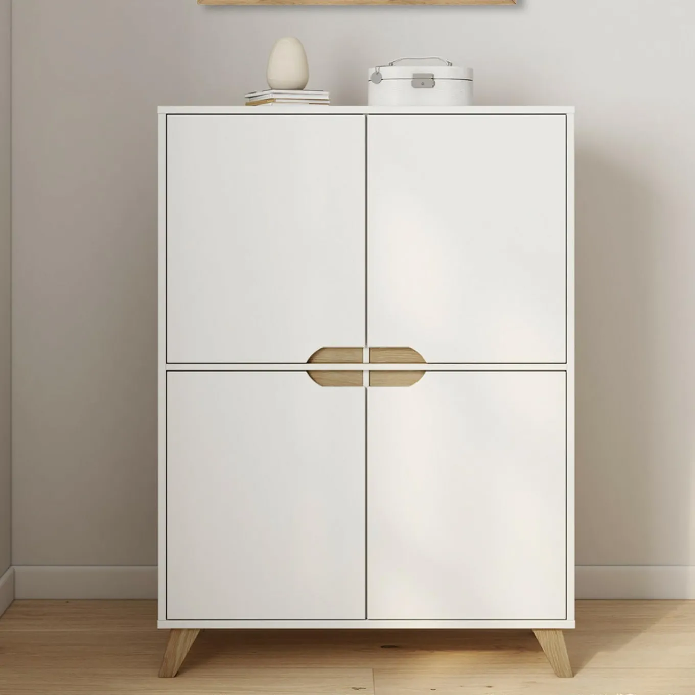 IDMarket Armoire de rangement scandinave avec 4 portes bois blanc* Rangement Et Accessoires|Collection Scandinave