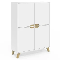 IDMarket Armoire de rangement scandinave avec 4 portes bois blanc* Rangement Et Accessoires|Collection Scandinave