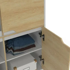 IDMarket Armoire de rangement scandinave avec 4 portes blanc et bois* Collection Scandinave|Chambre Complète Adulte