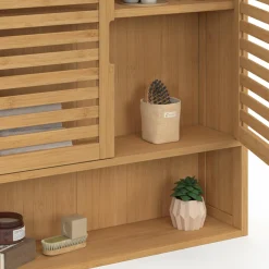 IDMarket Armoire de salle de bain murale en bambou 2 portes et étagère* Meubles Salle De Bain