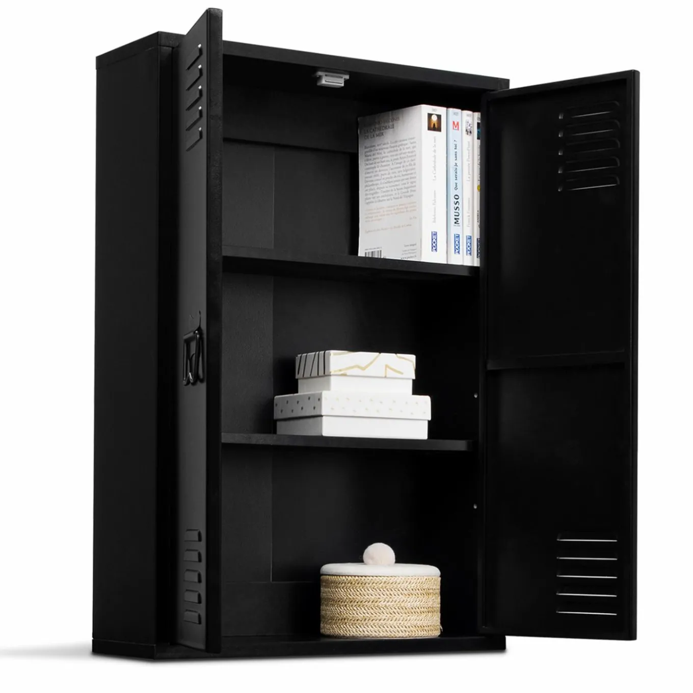 IDMarket Armoire murale 2 portes noir et métal* Rangement Et Accessoires|Collection Métal