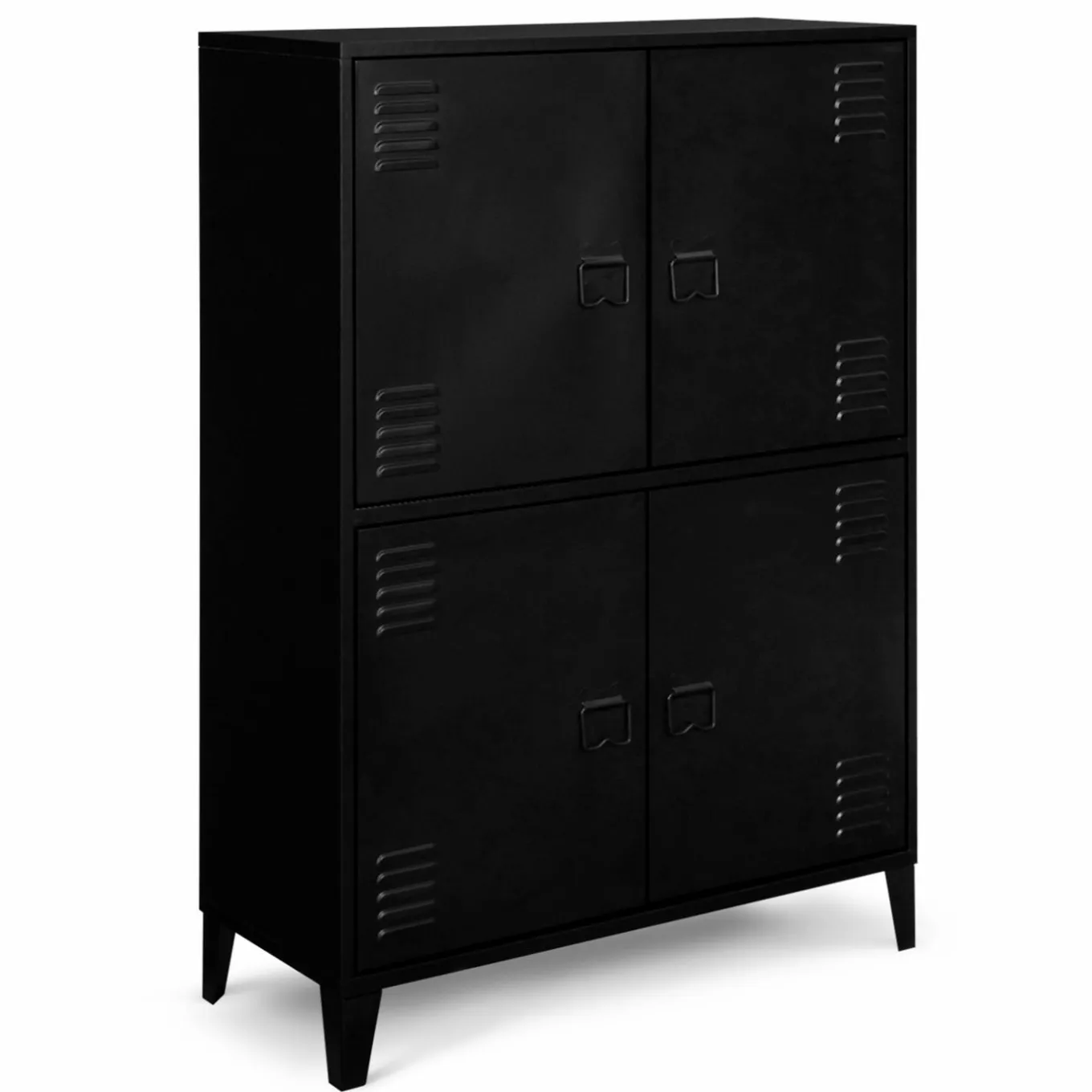 IDMarket Armoire noire et bois avec 4 portes métalliques* Rangement Et Accessoires|Meubles Hauts