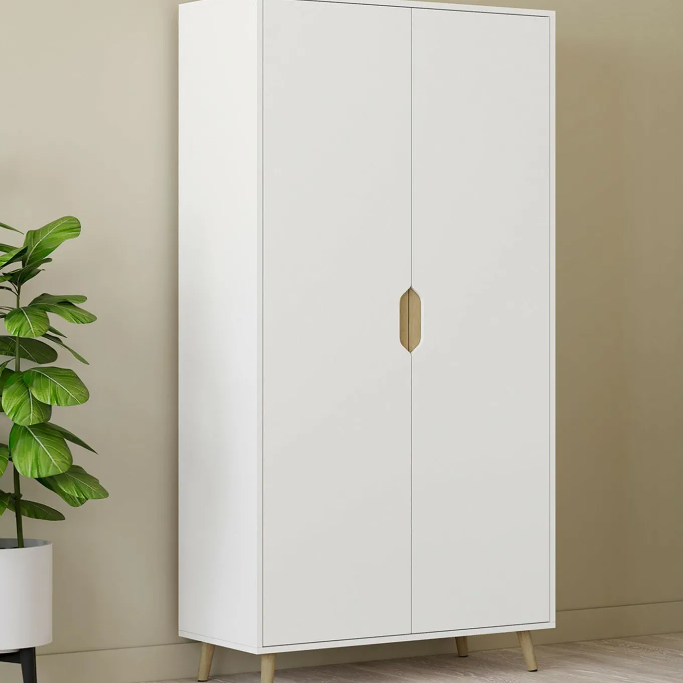 IDMarket Armoire scandinave 2 portes blanche penderie 80 cm avec étagères rangement* Meubles Hauts|Meubles Blancs