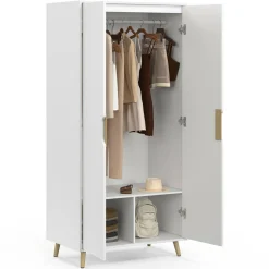 IDMarket Armoire scandinave 2 portes blanche penderie 80 cm avec étagères rangement* Meubles Hauts|Meubles Blancs
