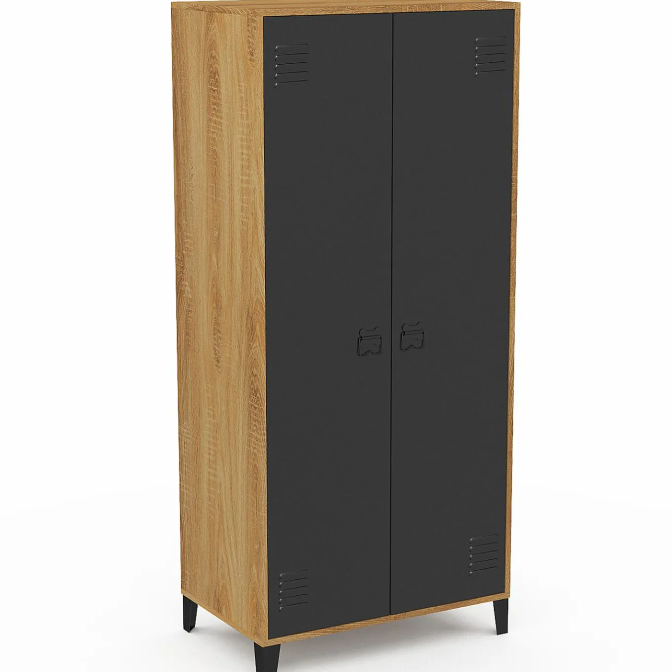 IDMarket Armoire vestiaire penderie métal noir et bois avec 2 portes* Rangement Et Accessoires|Meubles Hauts