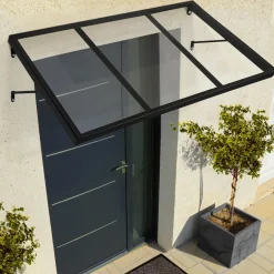IDMarket Auvent de porte moderne verrière noire 90 x 140 cm* Auvents Et Marquises De Porte