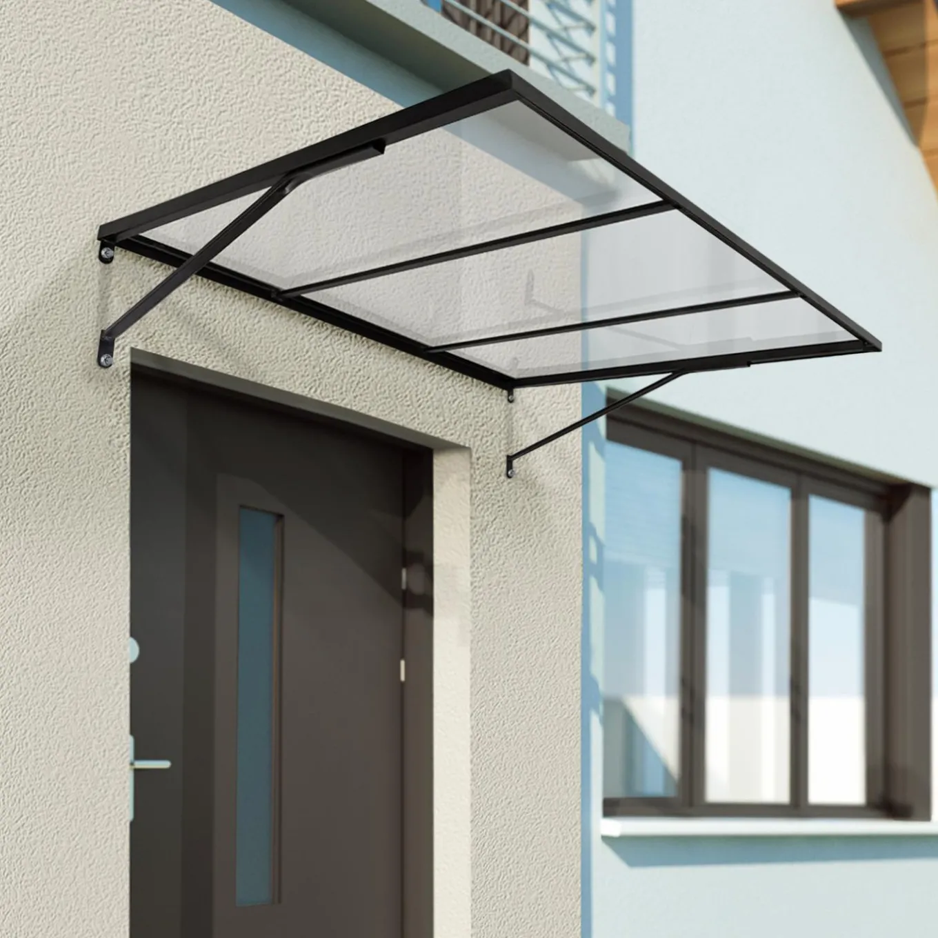 IDMarket Auvent de porte moderne verrière noire 90 x 140 cm* Auvents Et Marquises De Porte