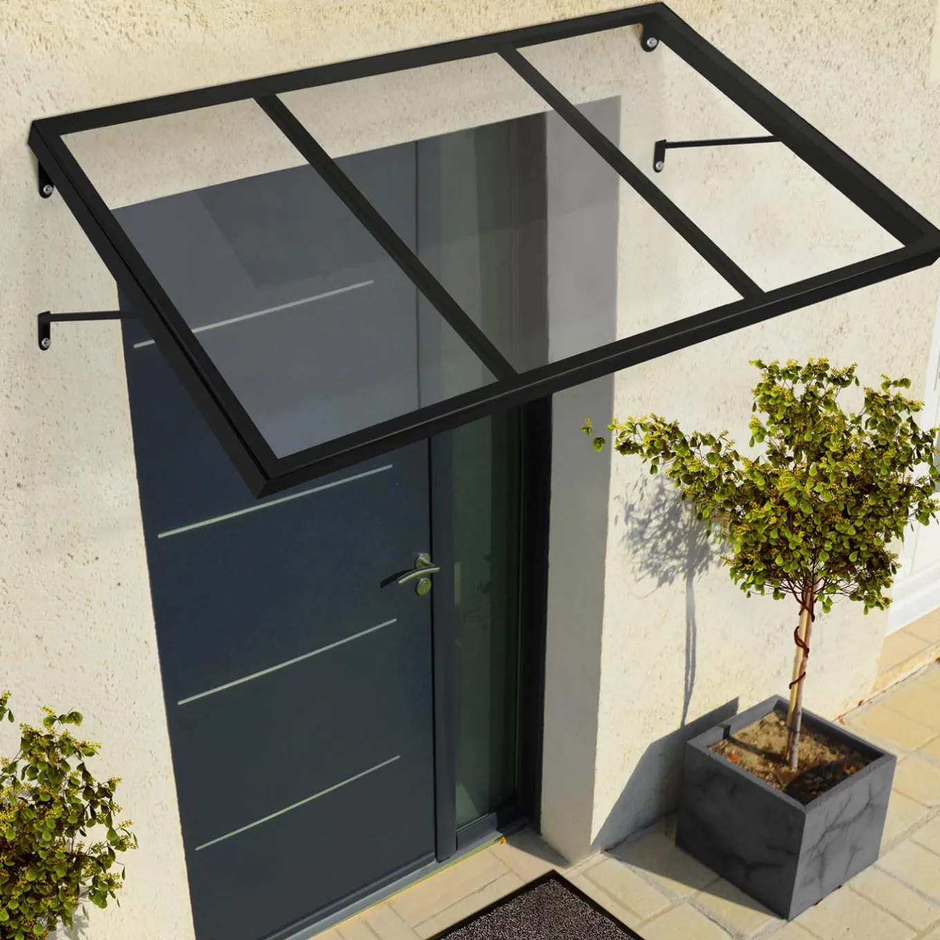 IDMarket Auvent de porte moderne verrière noir 80 x 113 cm* Auvents Et Marquises De Porte