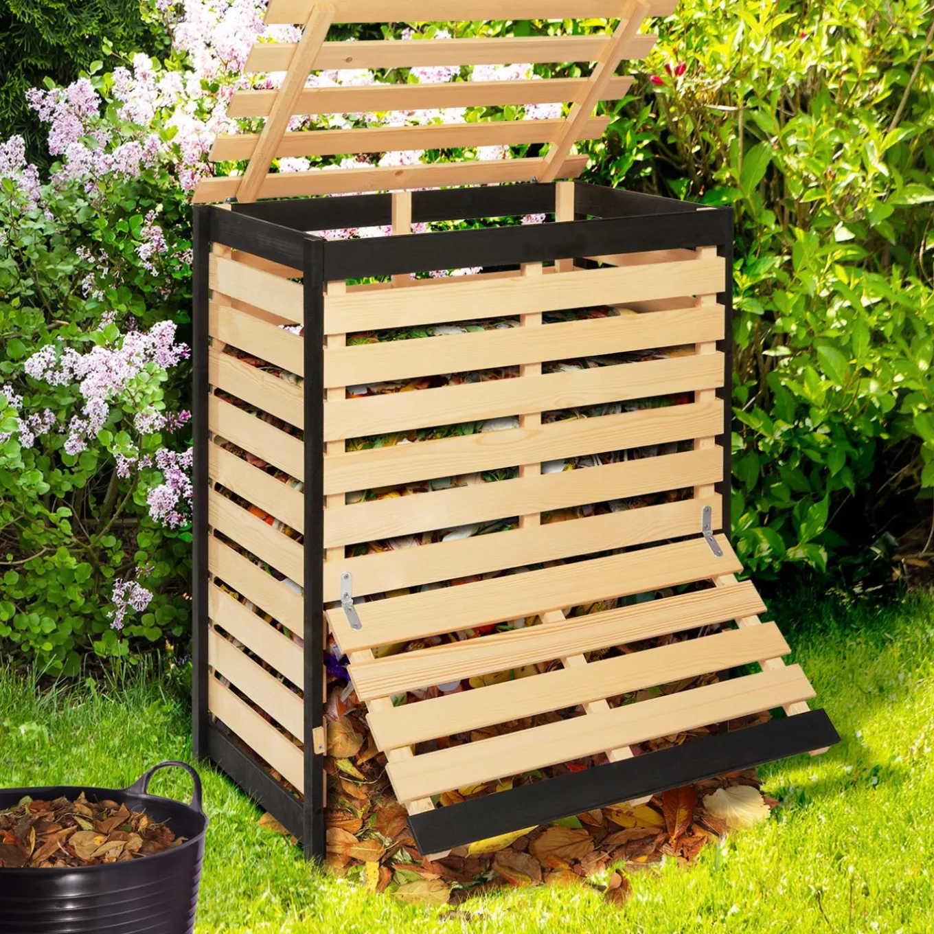IDMarket Bac à compost en bois 360 litres* Entretien Du Jardin Et Accessoires