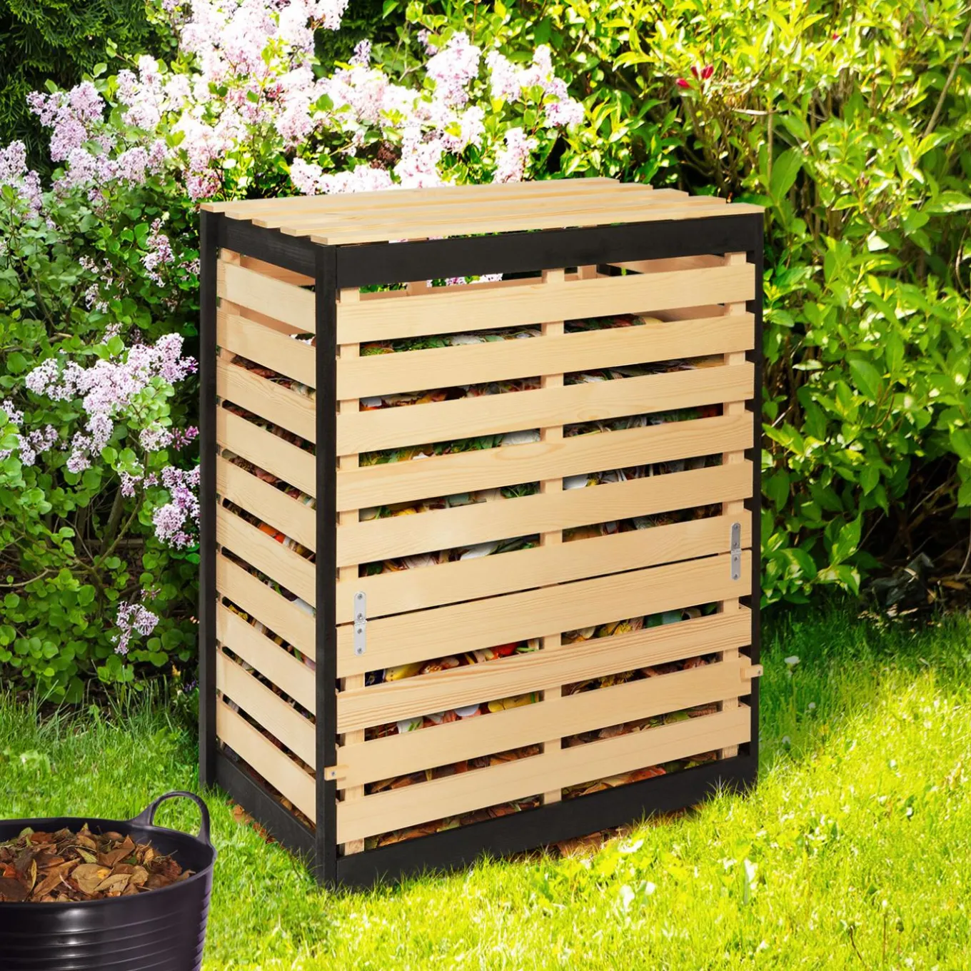 IDMarket Bac à compost en bois 360 litres* Entretien Du Jardin Et Accessoires