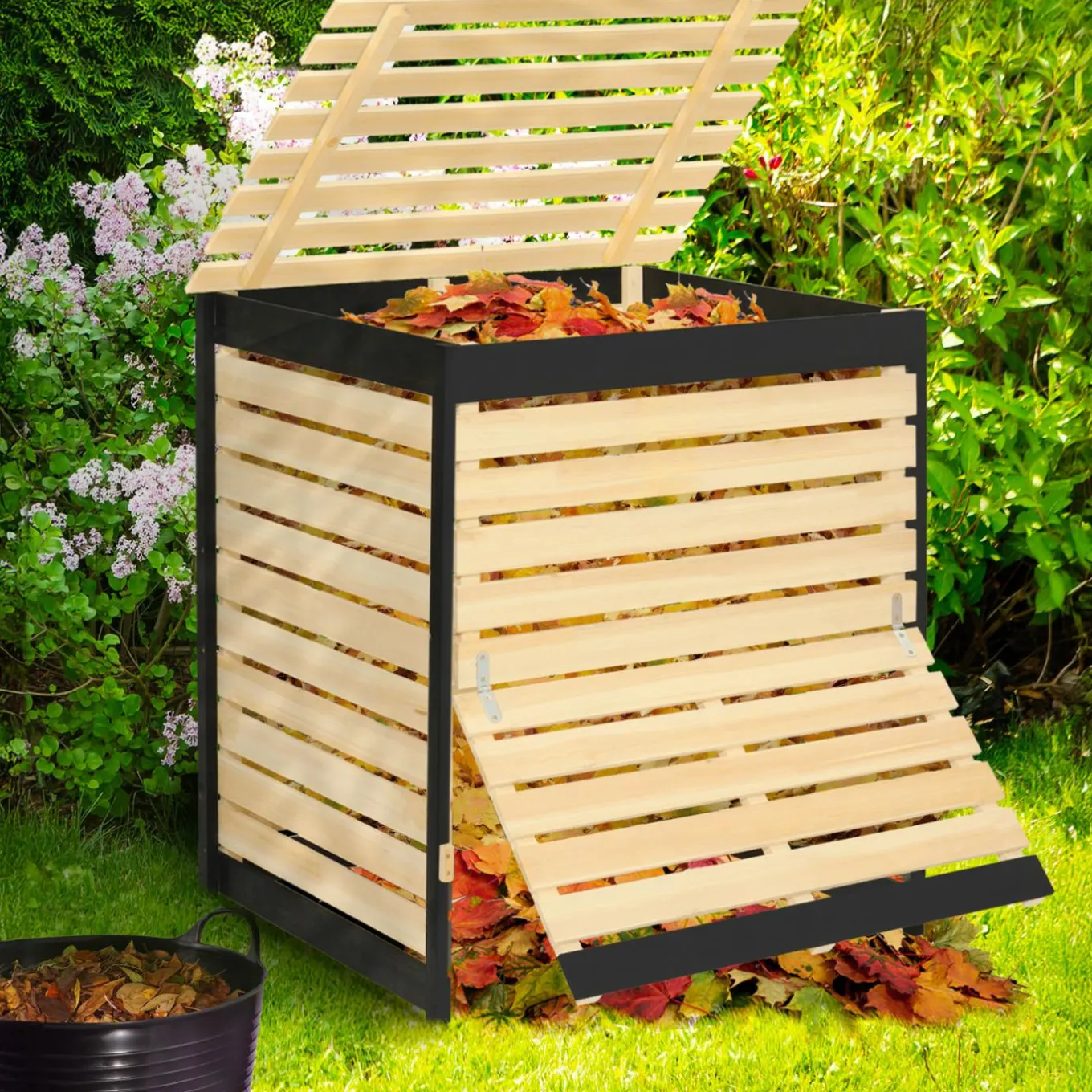 IDMarket Bac à compost en bois 500L* Entretien Du Jardin Et Accessoires