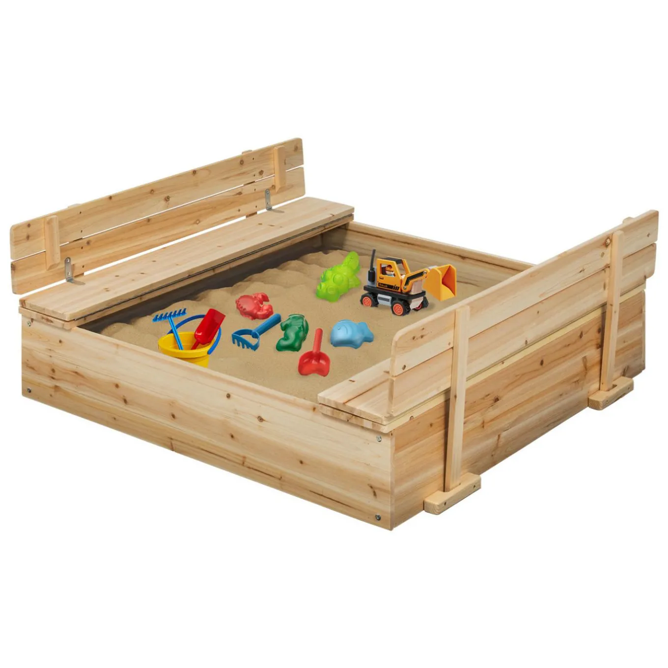 IDMarket Bac à sable bois refermable avec couvercle et 2 bancs intégrés*Enfant Jeux Enfant|Loisirs Et Jeux D'Exterieur