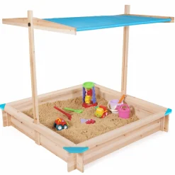 IDMarket Bac à sable en bois avec toit refermable*Enfant Jeux Enfant|Loisirs Et Jeux D'Exterieur