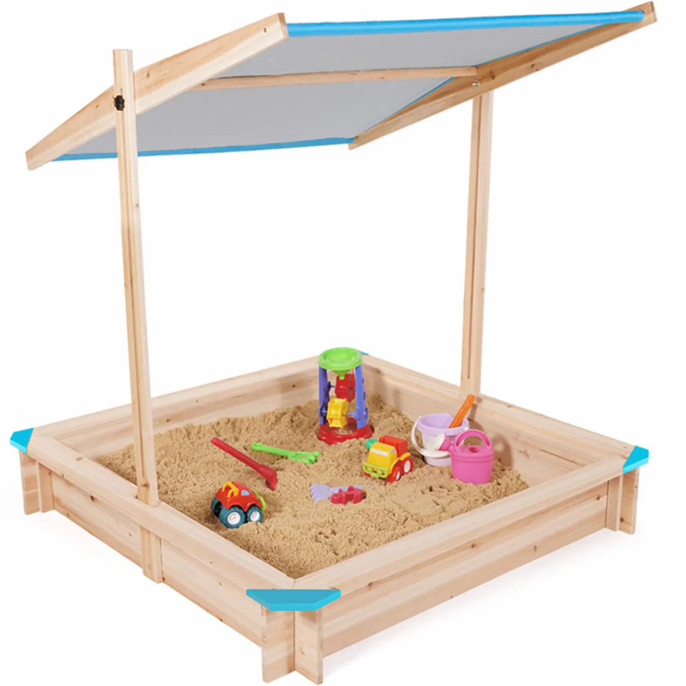 IDMarket Bac à sable en bois avec toit refermable*Enfant Jeux Enfant|Loisirs Et Jeux D'Exterieur