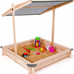 IDMarket Bac à sable en bois avec toit gris refermable*Enfant Jeux Enfant|Loisirs Et Jeux D'Exterieur