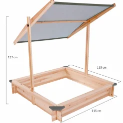 IDMarket Bac à sable en bois avec toit gris refermable*Enfant Jeux Enfant|Loisirs Et Jeux D'Exterieur