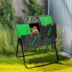 IDMarket Bac de compostage rotatif double 140L* Entretien Du Jardin Et Accessoires