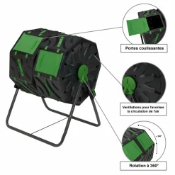 IDMarket Bac de compostage rotatif double 140L* Entretien Du Jardin Et Accessoires