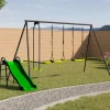 IDMarket Balançoire 3 agrès portique avec 2 balançoires, 1 face à face et toboggan*Enfant Jeux Enfant|Loisirs Et Jeux D'Exterieur
