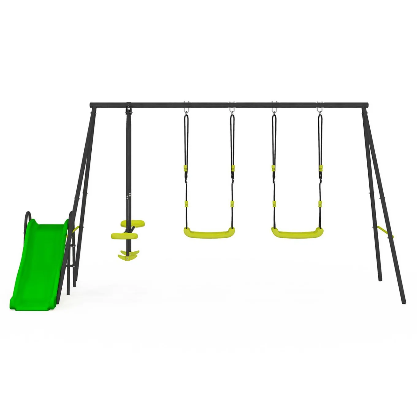 IDMarket Balançoire 3 agrès portique avec 2 balançoires, 1 face à face et toboggan*Enfant Jeux Enfant|Loisirs Et Jeux D'Exterieur