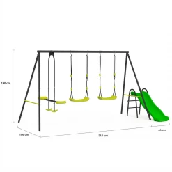 IDMarket Balançoire 3 agrès portique avec 2 balançoires, 1 face à face et toboggan*Enfant Jeux Enfant|Loisirs Et Jeux D'Exterieur
