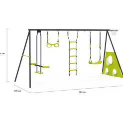 IDMarket Balançoire 4 portiques pour jardin avec panier de basket et but de foot*Enfant Jeux Enfant|Loisirs Et Jeux D'Exterieur